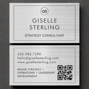 QR-code geborsteld zilver monogram modern Visitekaartje