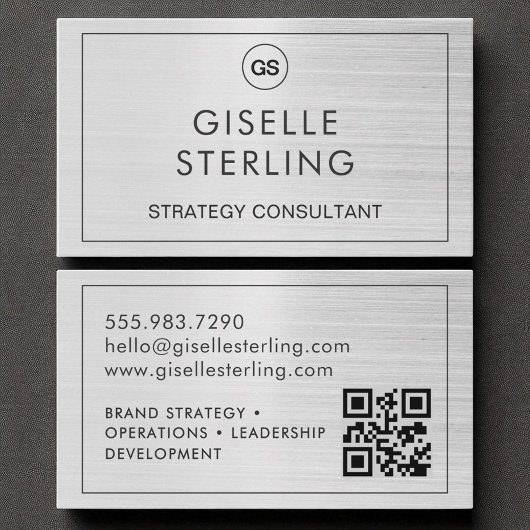 QR-code geborsteld zilver monogram modern Visitekaartje