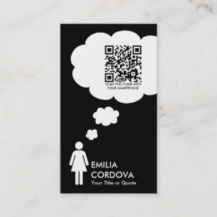 qr code gedachtenbubble (vrouw stick figuur) visitekaartje