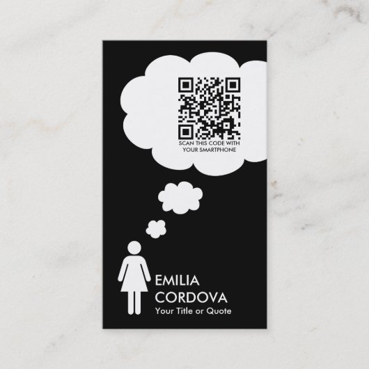 qr code gedachtenbubble (vrouw stick figuur) visitekaartje (Voorkant)