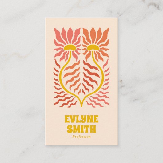 QR Code Geel Groovy Bloemen Terracotta Boho Visitekaartje (Voorkant)