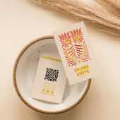 QR Code Geel Groovy Bloemen Terracotta Boho Visitekaartje