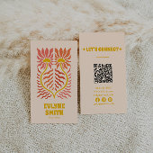 QR Code Geel Groovy Bloemen Terracotta Boho Visitekaartje