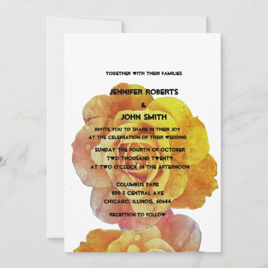 QR Code Geel Sinaasappel Witte Bloemen Roos Weddin Kaart (Voorkant)