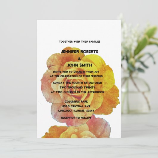 QR Code Geel Sinaasappel Witte Bloemen Roos Weddin Kaart (Staand voorkant)