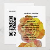 QR Code Geel Sinaasappel Witte Bloemen Roos Weddin Kaart (Voorkant / Achterkant)