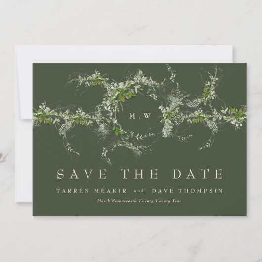 QR-code GEEN FOTO Eucalyptus Monogram Groen Save The Date (Voorkant)