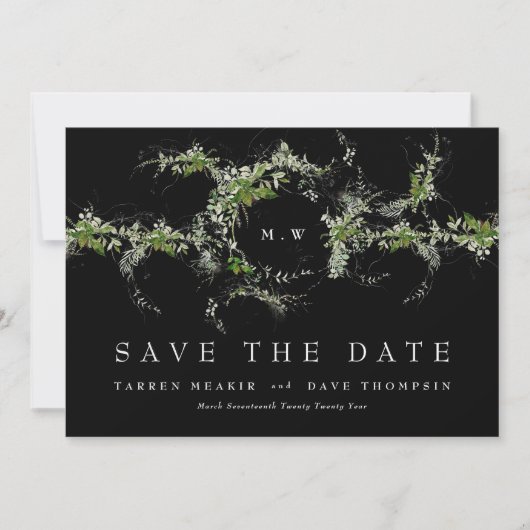 QR-code GEEN FOTO Eucalyptus Monogram Premium Zwar Save The Date (Voorkant)