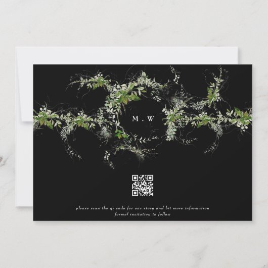 QR-code GEEN FOTO Eucalyptus Monogram Premium Zwar Save The Date (Achterkant)