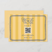 QR Code Gele Streep Blauw Bloemen Huwelijk QR RSVP (Voorkant / Achterkant)