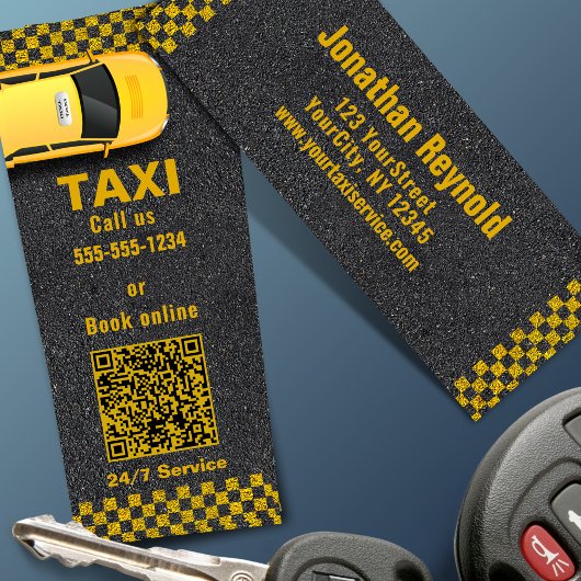 QR-code gele taxi bedrijfsdienst Mini Visitekaartje