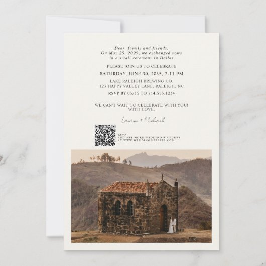 QR Code Gelukkig Ooit Na Party Cream 2 Foto Aankondiging (Achterkant)