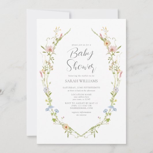 QR Code Genderneutraal Wildflower Baby shower Kaart (Voorkant)