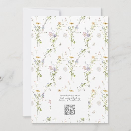 QR Code Genderneutraal Wildflower Baby shower Kaart (Achterkant)