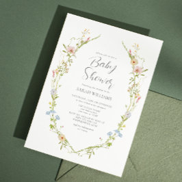 QR Code Genderneutraal Wildflower Baby shower Kaart