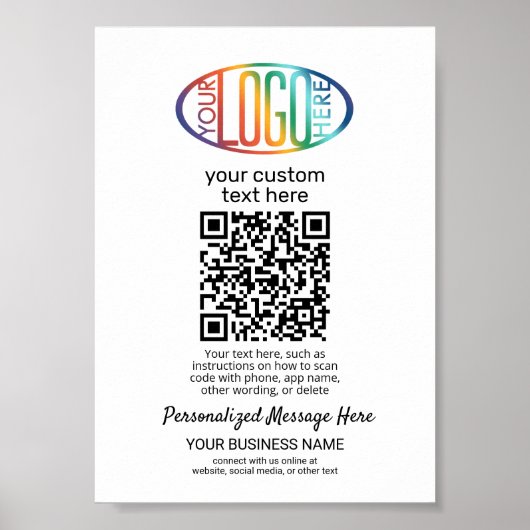 QR Code Generator & Business Logo Minimalist Wit Poster (Voorkant)