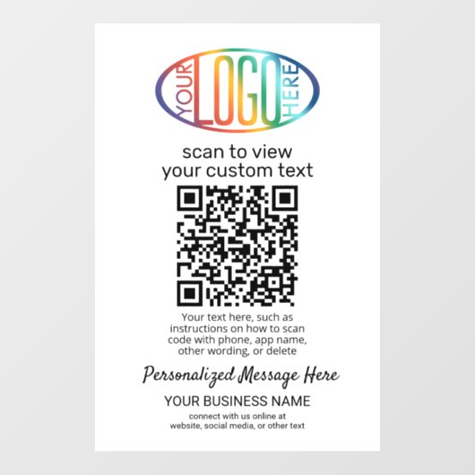 QR Code Generator & Business Logo Modern Wit Raamsticker (Vel)