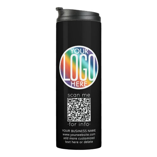 QR Code Generator Business Logo Promotional Black Thermosbeker (Geroteerd rechts)