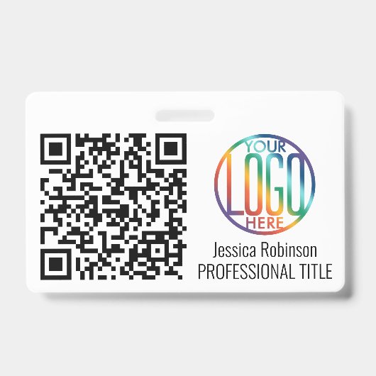QR Code Generator & Uw Logo Niet-Foto Wit ID Badge (Voorzijde)