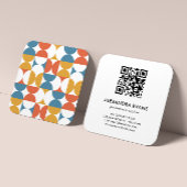 QR CODE Geometrisch blauw sinaasappel geel MID CEN Vierkante Visitekaartje