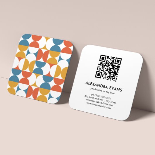 QR CODE Geometrisch blauw sinaasappel geel MID CEN Vierkante Visitekaartje