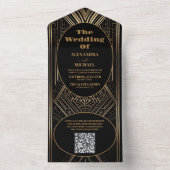 QR Code Geometrische Art Deco Bruiloft All In One Uitnodiging (Binnen)