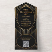 QR Code Geometrische Art Deco Bruiloft All In One Uitnodiging (Binnen)