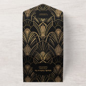 QR Code Geometrische Art Deco Bruiloft All In One Uitnodiging (Buitenkant)