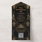 QR Code Geometrische Art Deco Bruiloft All In One Uitnodiging (Binnen)