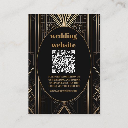 qr-code Geometrische Art Deco Bruiloft Informatiekaartje (Voorkant)