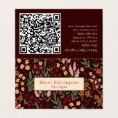 QR Code Gevouwen Visitekaartje Floral Burgandy (Buitenkant ongevouwen)