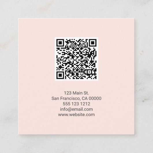 QR Code Girly Borstel Kalligrafie Roze QR Vierkante Visitekaartje (Achterkant)