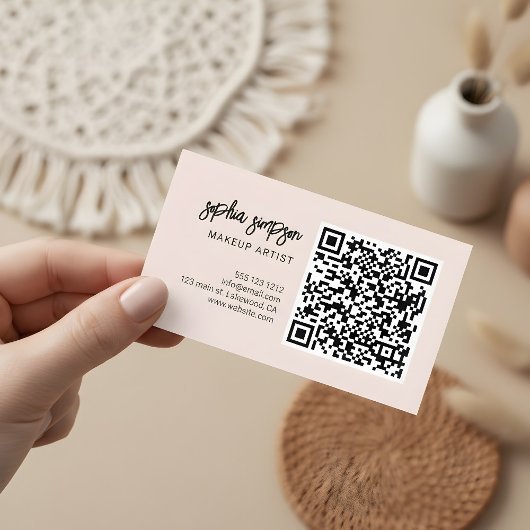 QR Code Girly Brush Blush Pink Visitekaartje