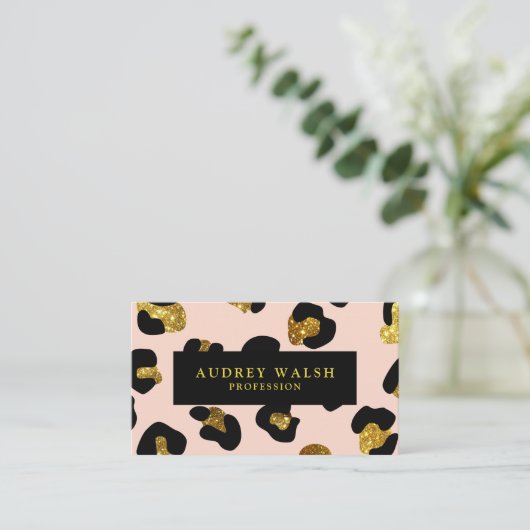 QR CODE Glam Glitter Blush leopard print Luxe Visitekaartje (Staand voorkant)