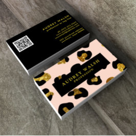 QR CODE Glam Glitter Blush leopard print Luxe Visitekaartje