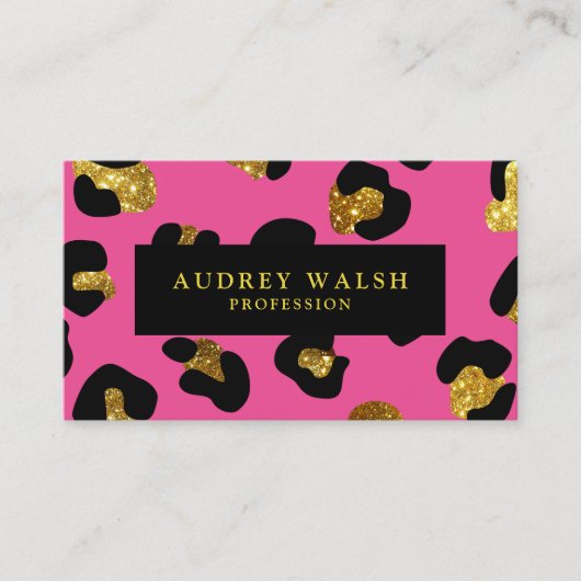 QR CODE Glam Glitter Gold Fuchsia Leopard print Visitekaartje (Voorkant)