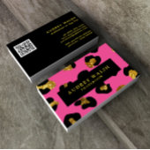 QR CODE Glam Glitter Gold Fuchsia Leopard print Visitekaartje