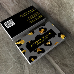 QR CODE Glam Glitter Gold Grey Leopard print Luxe Visitekaartje