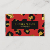 QR CODE Glam Glitter Gold Red Leopard print Luxe Visitekaartje (Voorkant)
