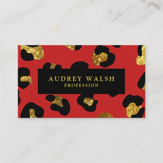 QR CODE Glam Glitter Gold Red Leopard print Luxe Visitekaartje (Voorkant)