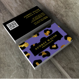 QR CODE Glam Glitter Paarse luipaard Luxe Visitekaartje