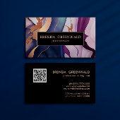 QR CODE Glam Liquid Marble Blue Paars Gold Visitekaartje