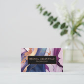 QR CODE Glam Liquid Marble Blue Paars Gold Visitekaartje (Staand voorkant)