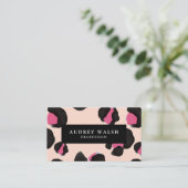 QR CODE Glam Roze zwarte BLUSH-luipaard Visitekaartje (Staand voorkant)
