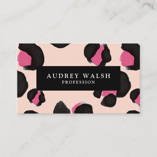 QR CODE Glam Roze zwarte BLUSH-luipaard Visitekaartje (Voorkant)