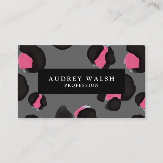 QR CODE Glam Roze zwarte GRAY luipaard Visitekaartje (Voorkant)