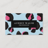 QR CODE Glam Roze zwarte lichtblauwe luipaard Visitekaartje (Voorkant)