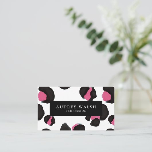 QR CODE Glam Roze zwarte witte luipaard Visitekaartje (Staand voorkant)