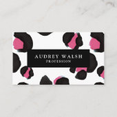 QR CODE Glam Roze zwarte witte luipaard Visitekaartje (Voorkant)