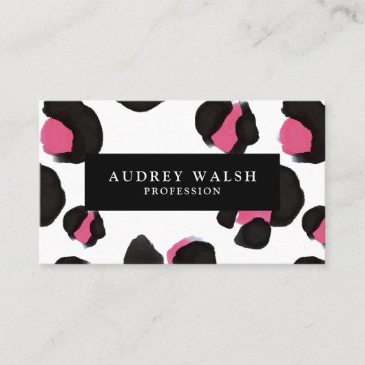 QR CODE Glam Roze zwarte witte luipaard Visitekaartje (Voorkant)
